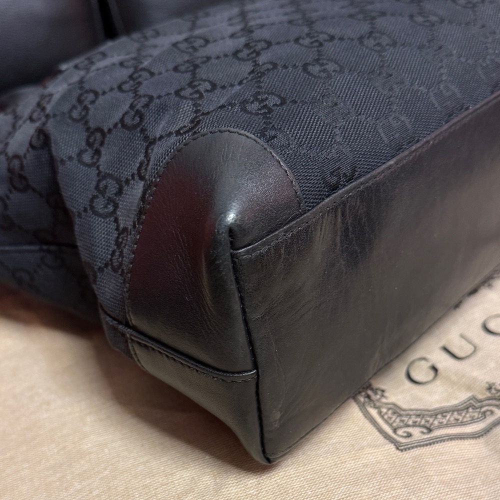 Gucci Black GG Monogram Canvas Tote with Leather Trim and Dusty - Picture 5 of 14